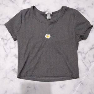 Love Streak | Med. Grey Crop Top w/Sunflower